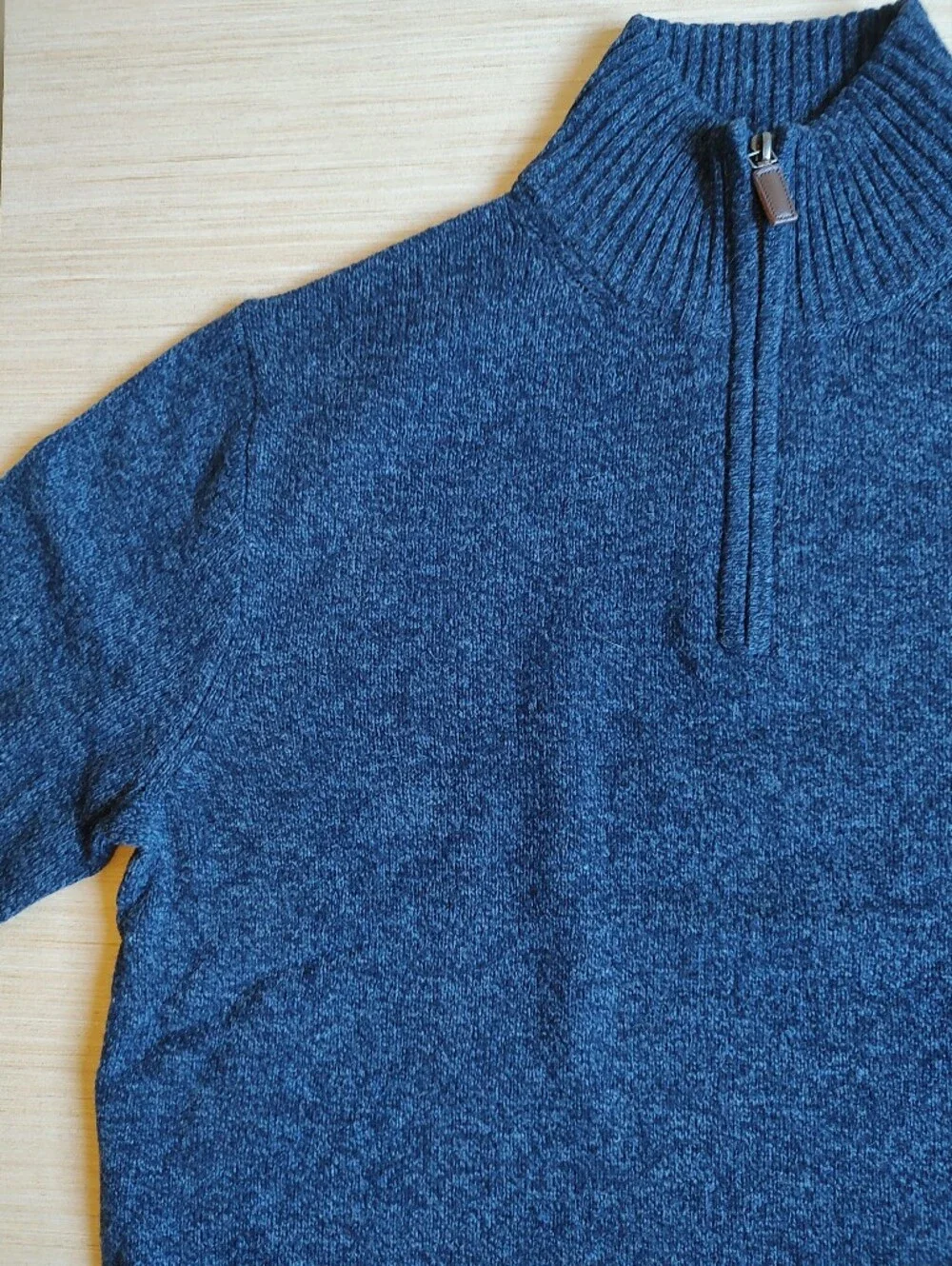 J Crew Lambs Wool Quarter Zip Sweater Pullover Marled Blue Navy Mock Neck L